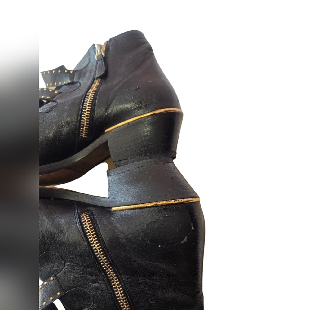 Chloe Women's Black Ankle Boots with Gold Studs - Picture 5 of 16